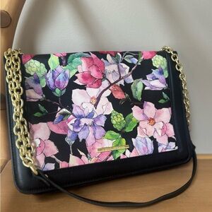 Steve Madden Black Floral Crossbody Bag with Gold Chain